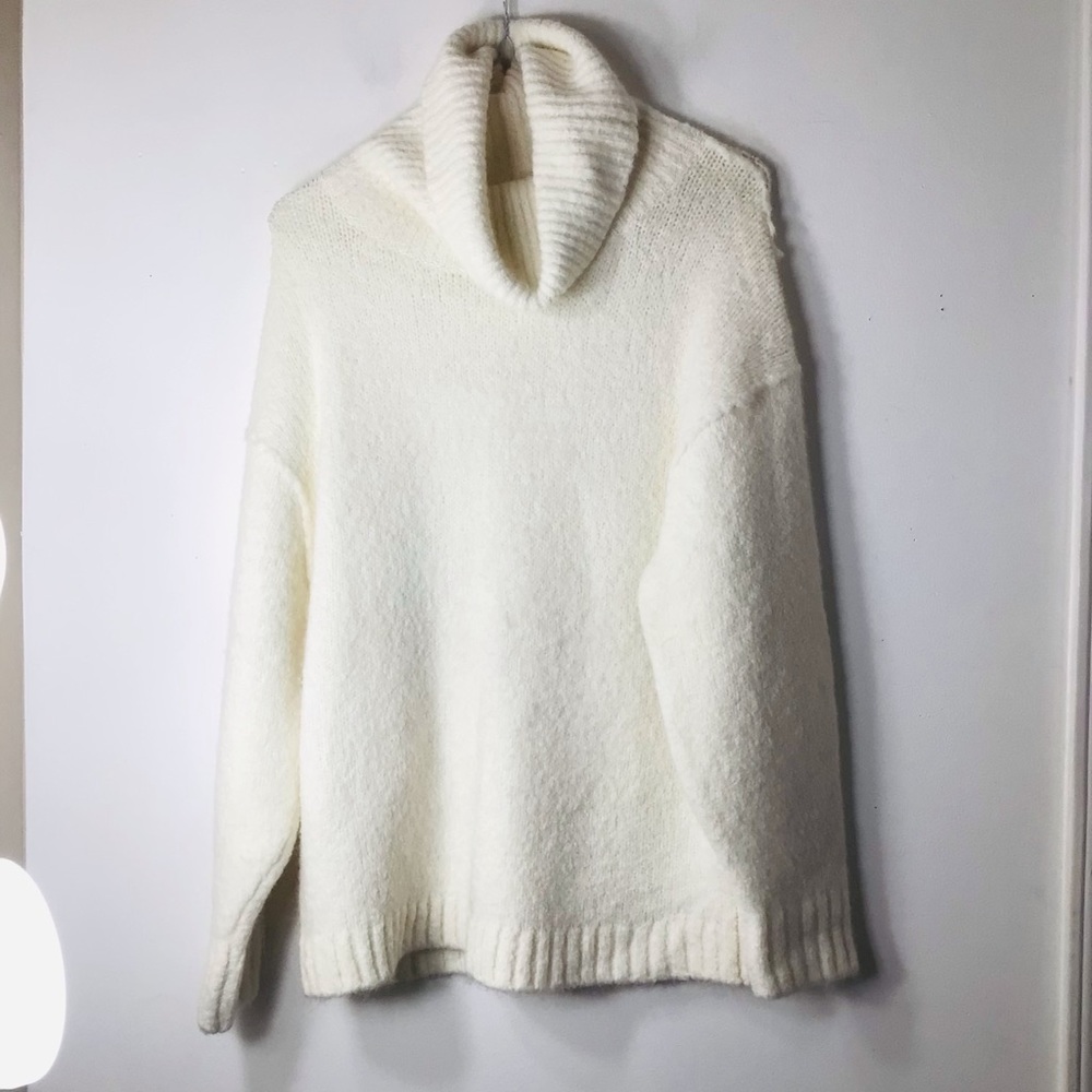 Point Sur J Crew cowl neck ivory sweater cozy wool alpaca women medium